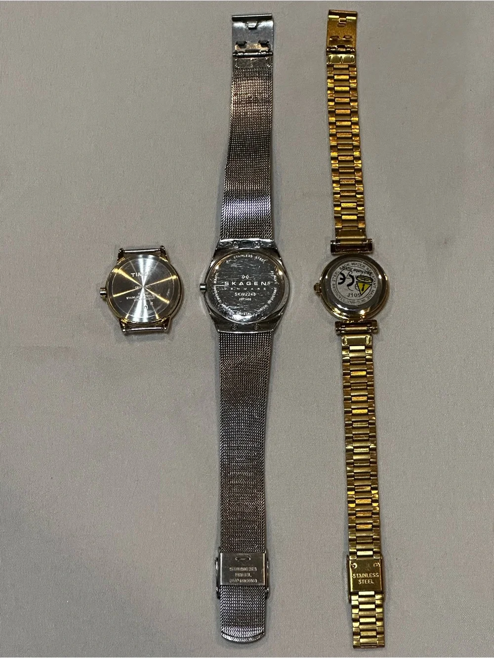 Watch Bundle: Timex Face, Two Tone Skagen and Gold Tone Lotus. Vintage inspired.